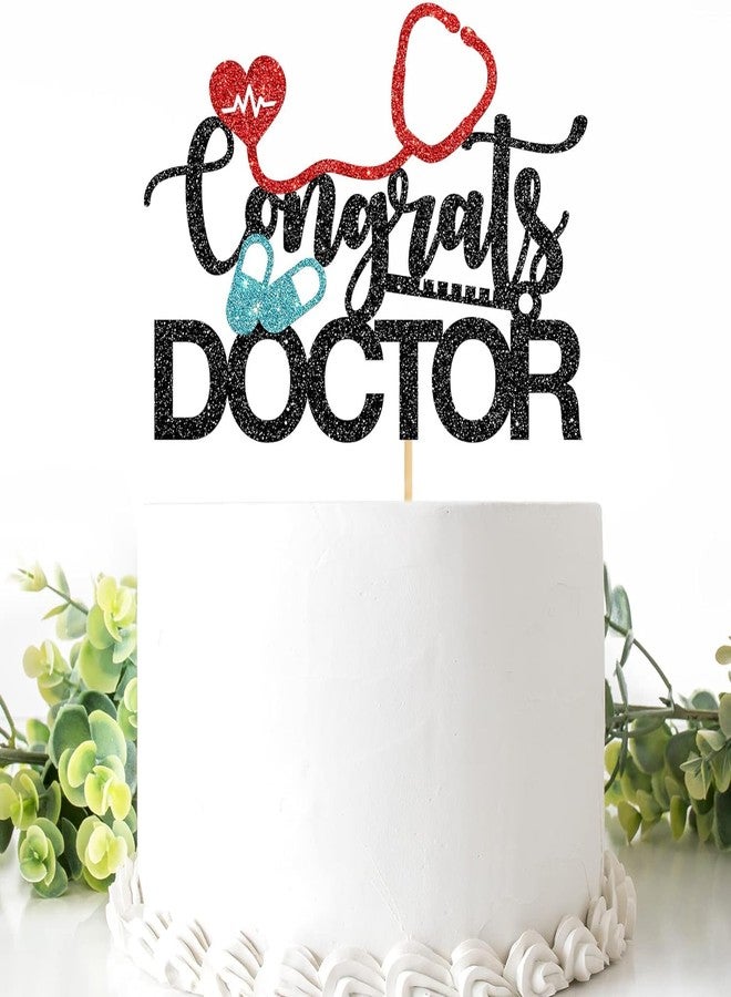 Confetti! Congrats Doctor Cake Topper - Medical School Graduated Cake Decorations - Doctor Grad Party Supplies - Glittery Black - Image 1